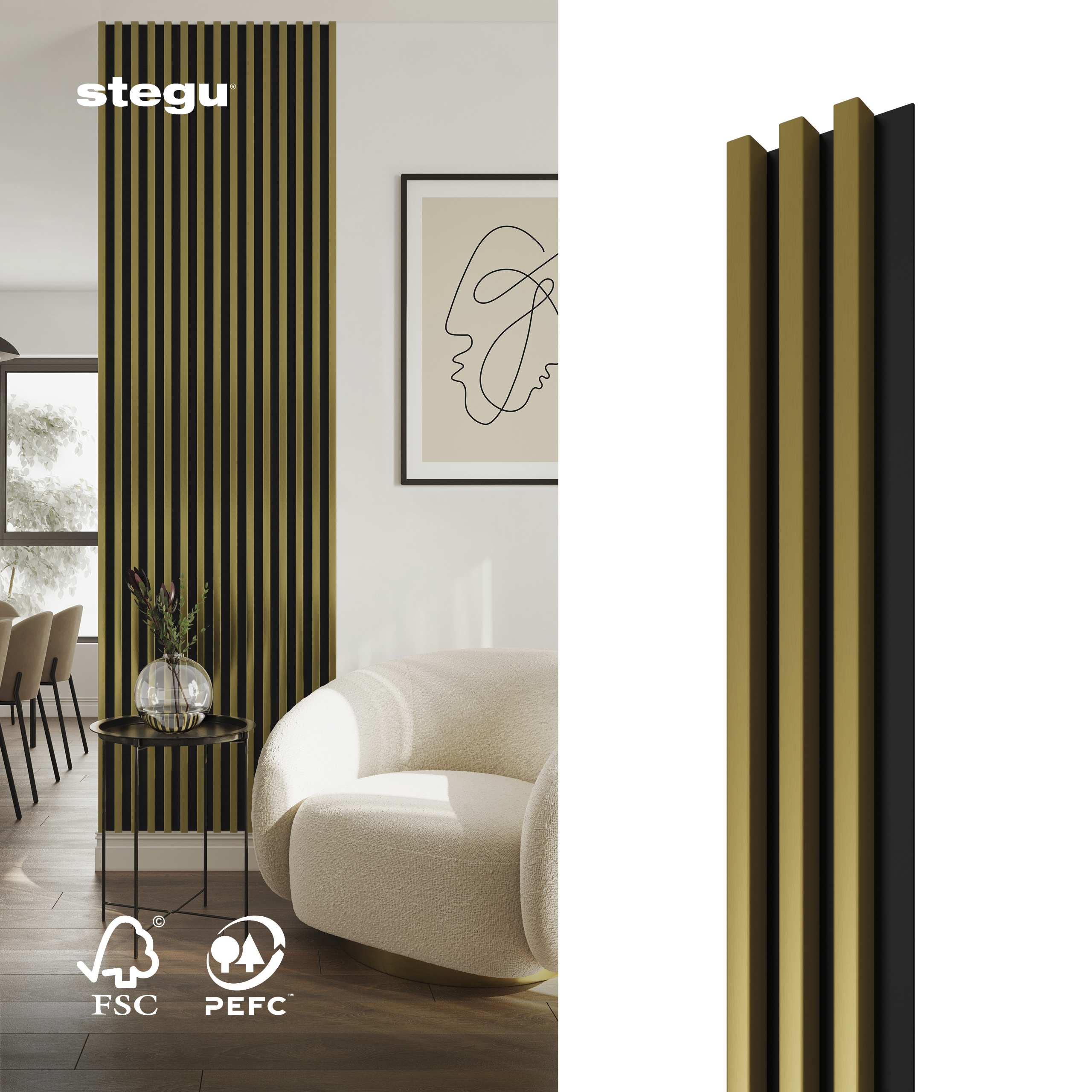 Stenové lamely SLIM 3 ZLATÝ/ČIERNY