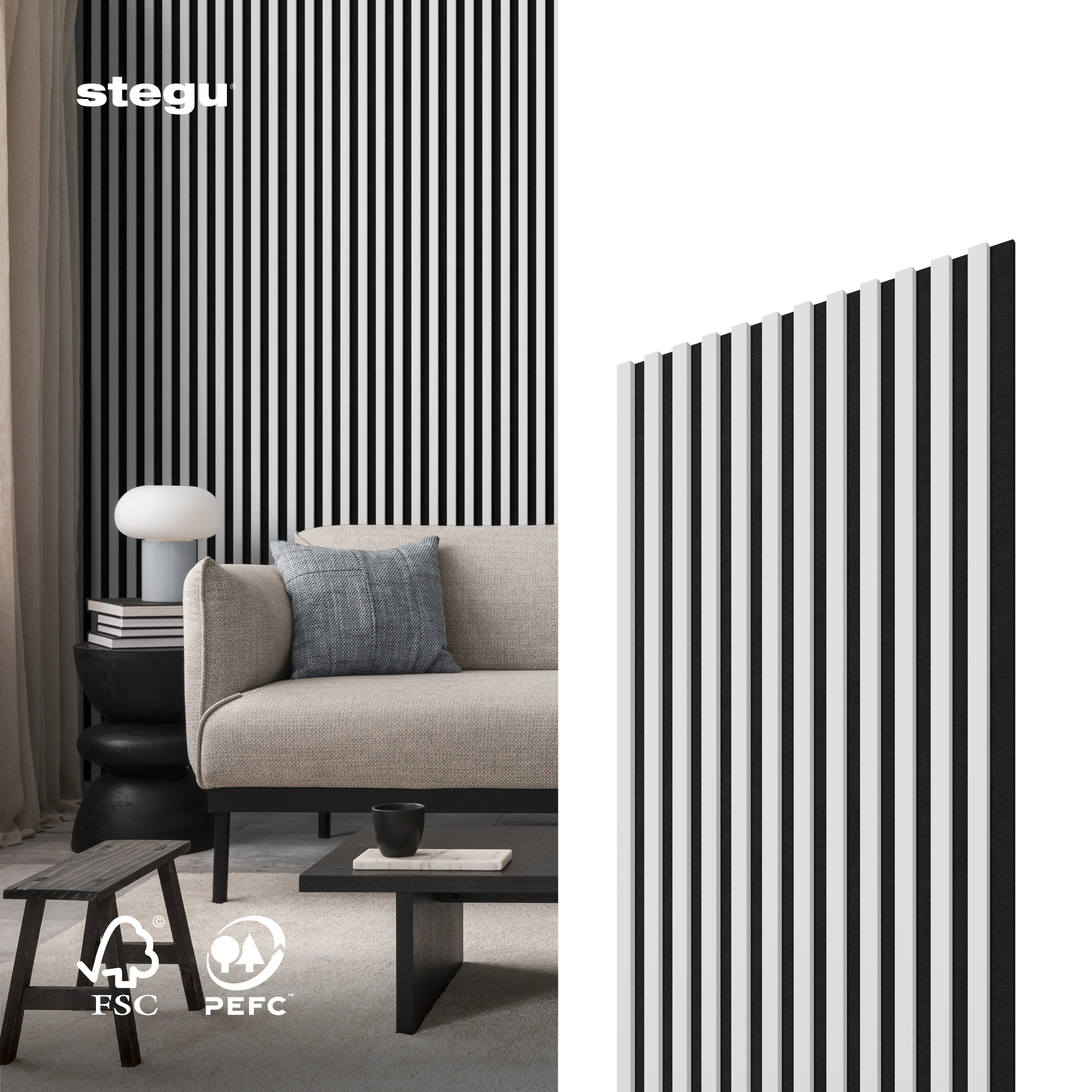 Stenové lamely ACOUSTIC PROLINE 120 - BIELA/ČIERNA