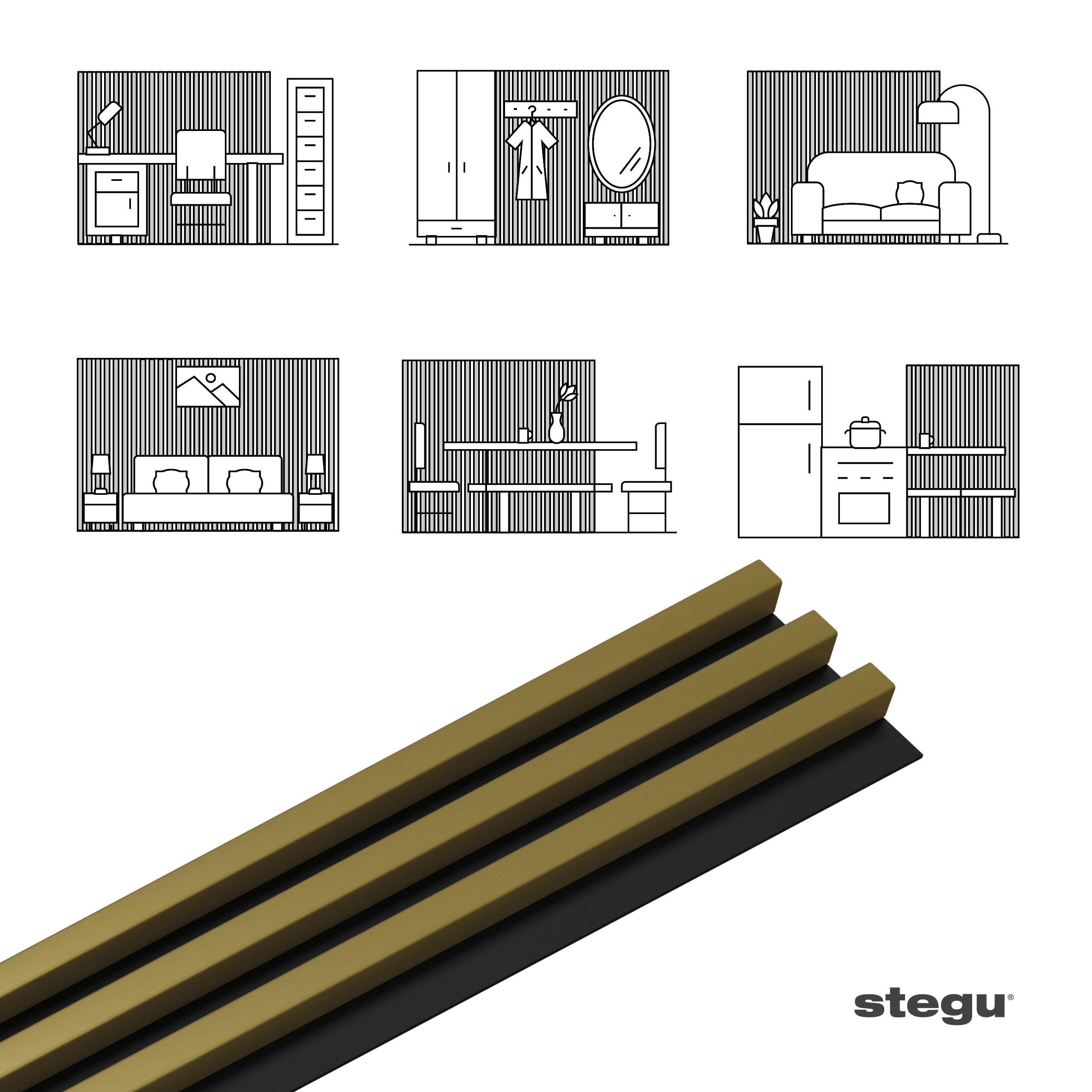 Stenové lamely SLIM 3 ZLATÝ/ČIERNY