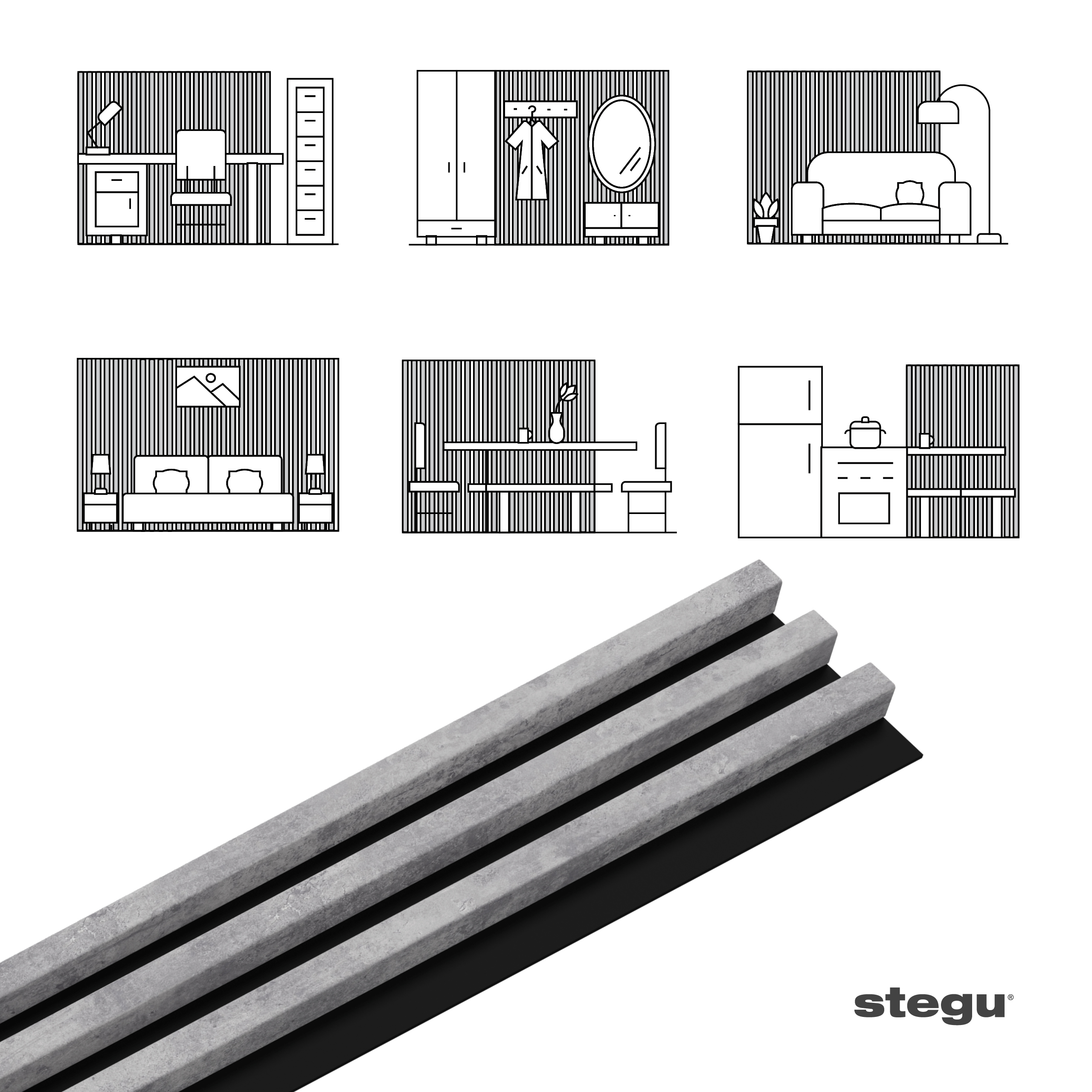 Stenové lamely SLIM 3 URBAN/ČIERNY