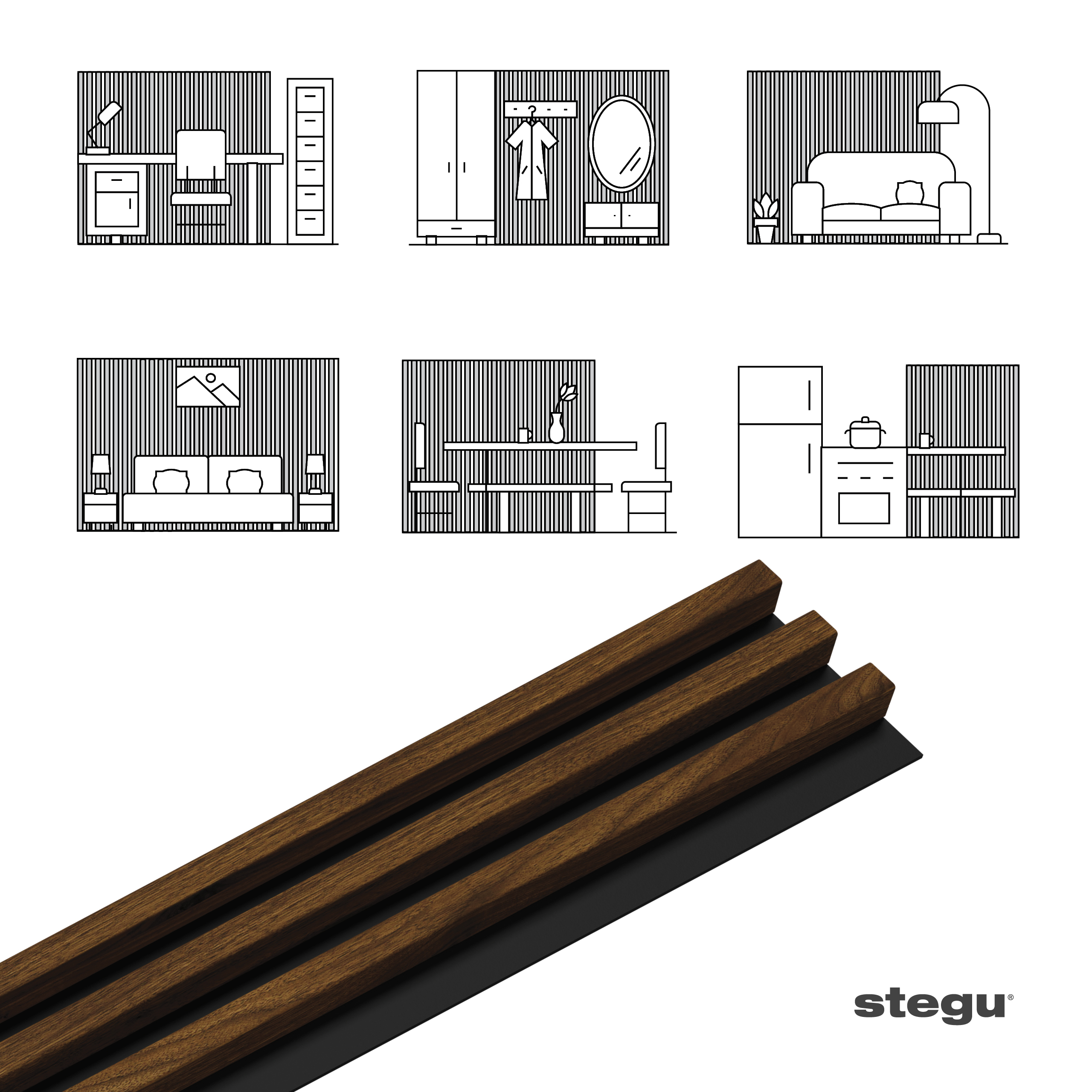 Stenové lamely SLIM 3 HAZELNUT/ČIERNY