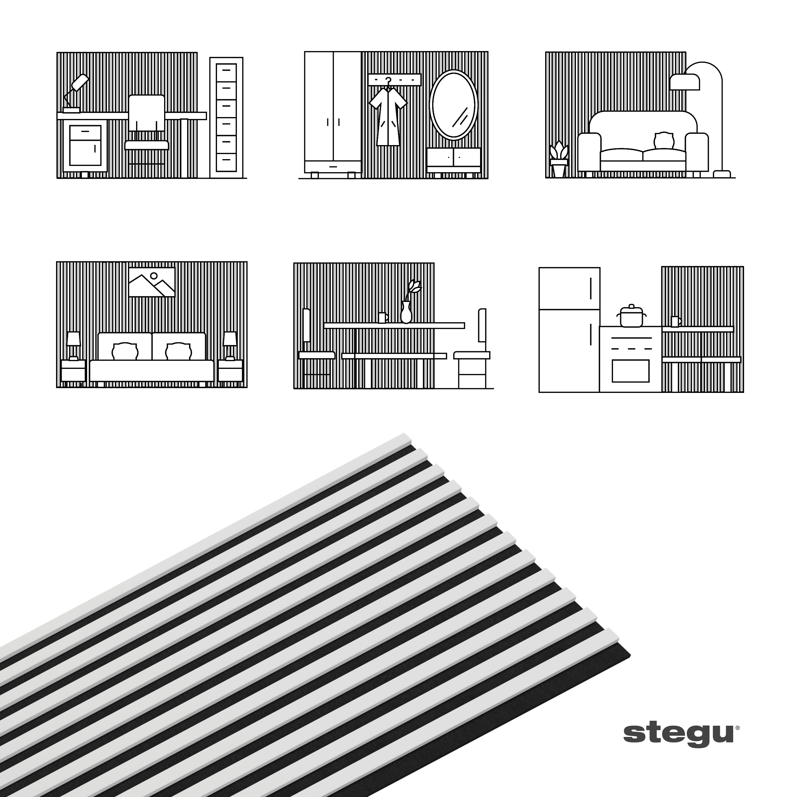 Stenové lamely ACOUSTIC PROLINE 120 - BIELA/ČIERNA